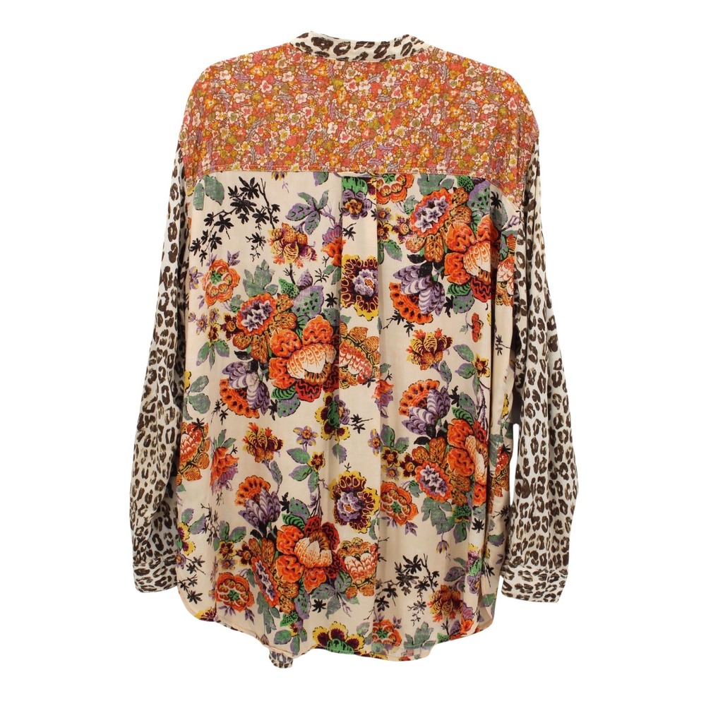 Pilcro Anthropologie Mixed Media Leopard Floral Patchwork Button Down Shirt L - Picture 3 of 10
